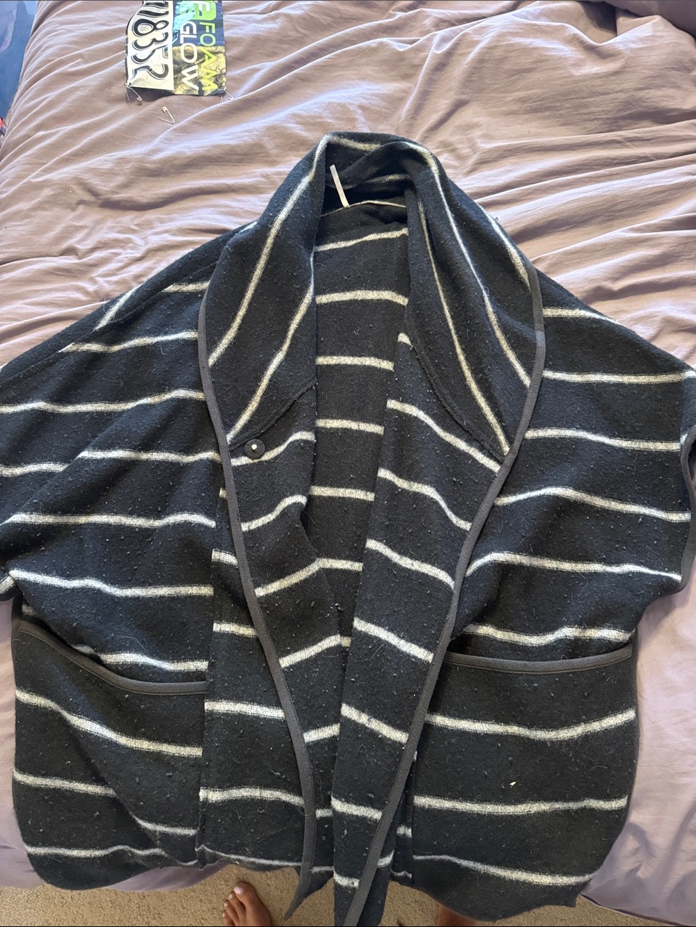 Free People Women’s Black Stripe Shawl-Collar Sweater Cardigan